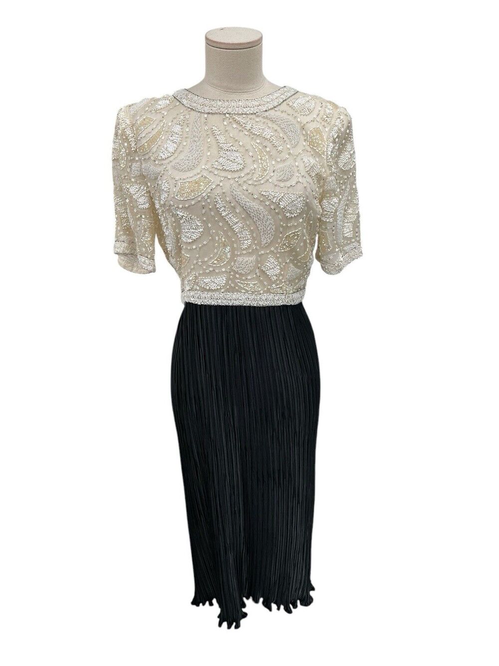 Vintage George F Couture Beaded Dress Black Pleated Size 4